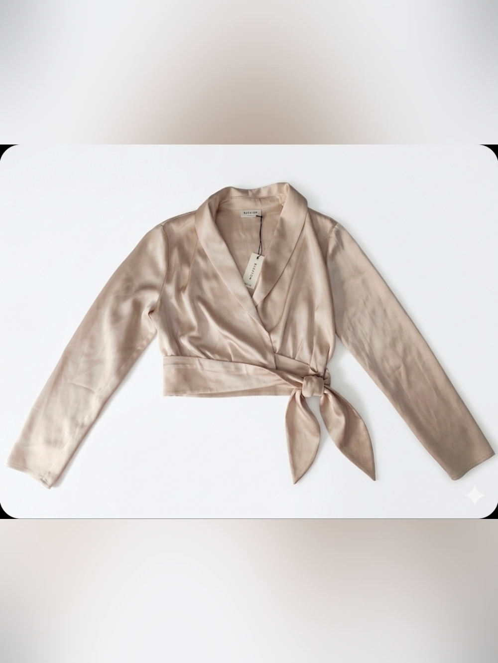 Aritzia Babaton Champagne Satin Wrap Crop Top (Size S) - NWT